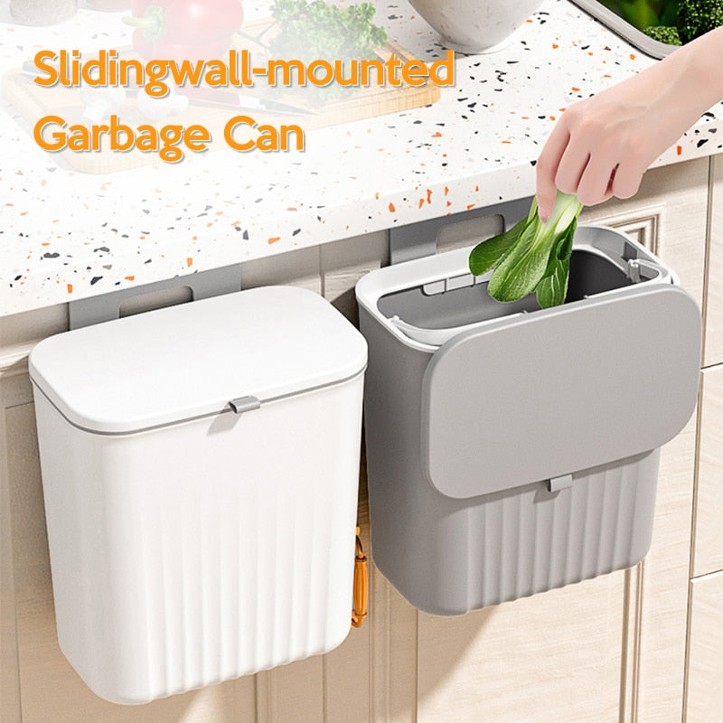 9L Wall Mounted Trash Can Kitchen Cabinet Storage Smart Bucket For Bathroom Recycling