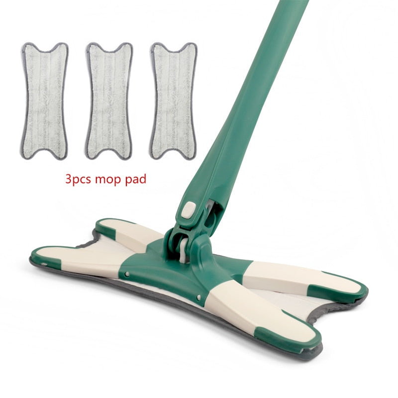 X-type Flat Floor Mop With Replace Cloth Heads 360 Degree Squeeze Mop Hand-free Wash