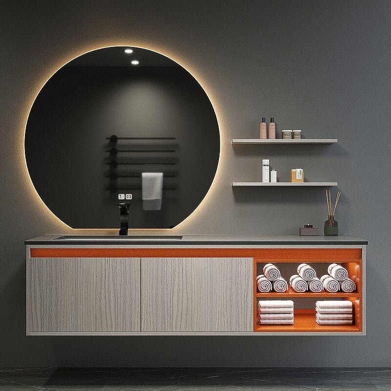 Bathroom cabinet combination smart mirror modern luxury washstand round mirror basin