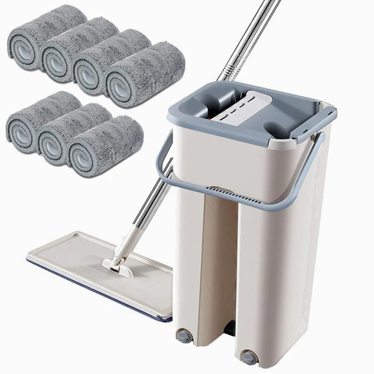 Floor Mop Microfiber Squeeze Mops Wet Mop with Bucket Cloth Squeeze Cleaning Bathroom Mop F