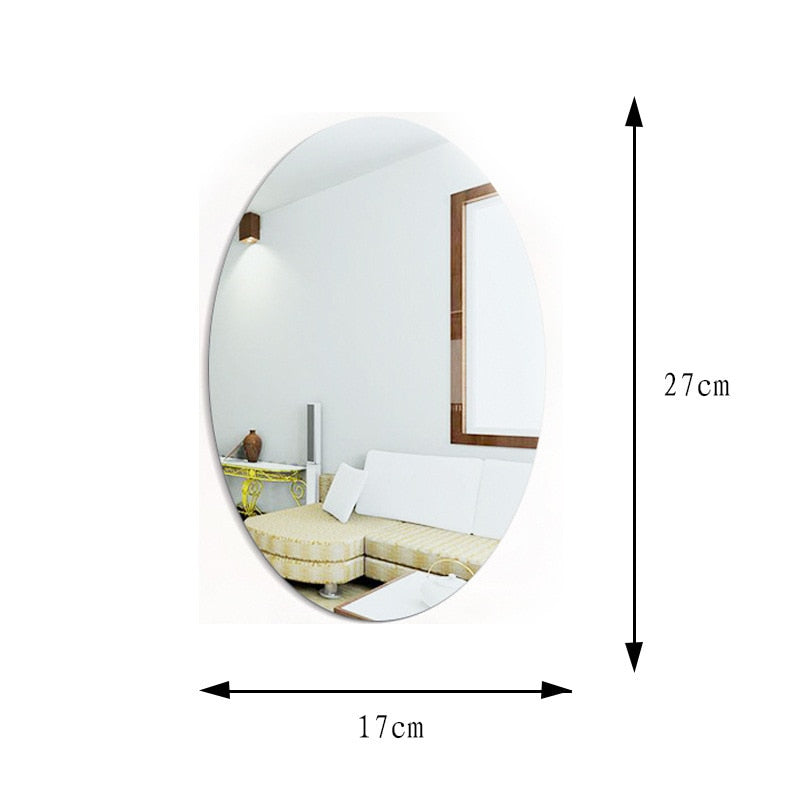 3D DIY Home Bathroom Acrylic Stickers Reflective Surface Oval Pattern Wall Stickers Mirror Stickers