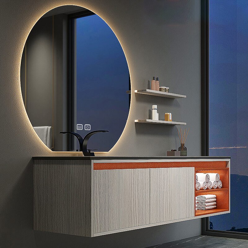 Bathroom cabinet combination smart mirror modern luxury washstand round mirror basin