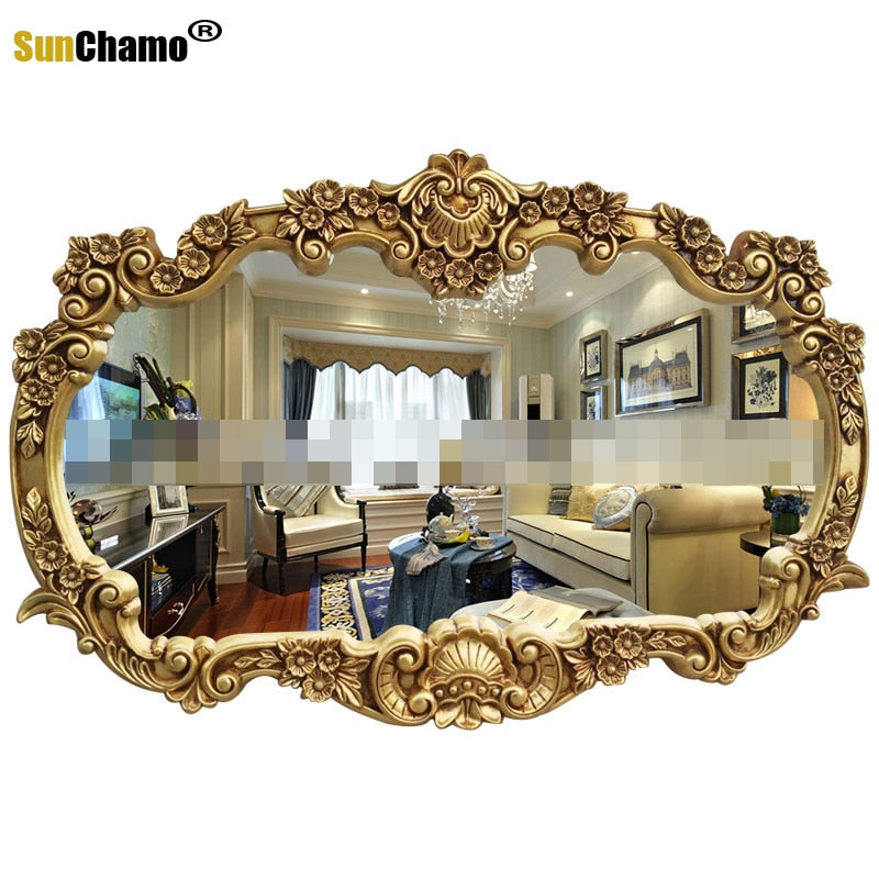 Sunchamo Carved Double Basin European-style Bathroom Mirror Horizontal Living Room