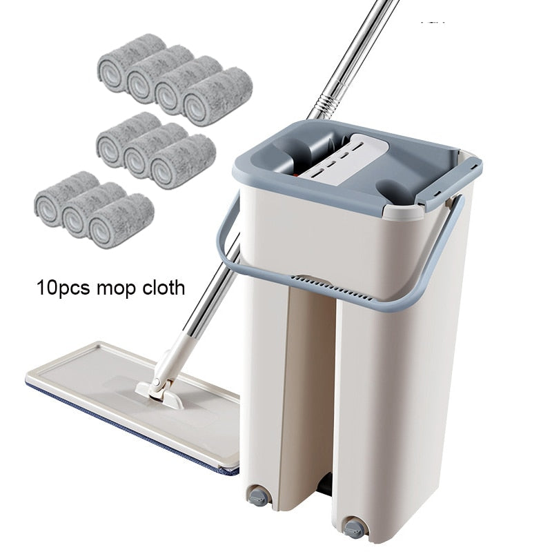 Floor Mop Microfiber Squeeze Mops Wet Mop with Bucket Cloth Squeeze Cleaning Bathroom Mop F