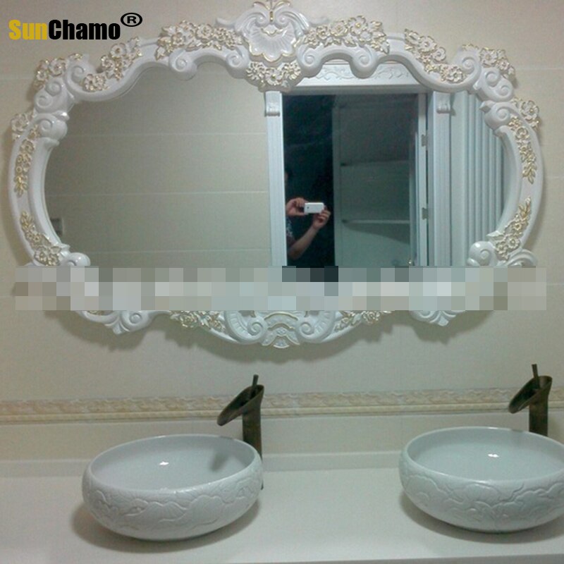 Sunchamo Carved Double Basin European-style Bathroom Mirror Horizontal Living Room