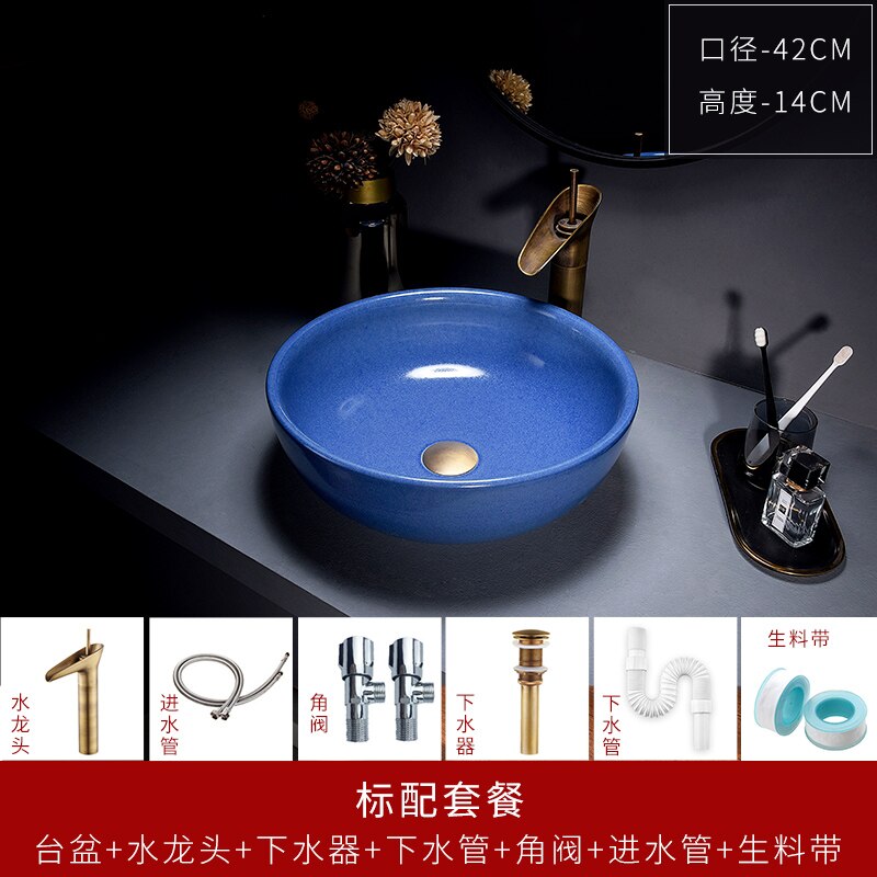 Blue and white Europe style chinese Jingdezhen Art Counter Top ceramic hand made wash basin in india