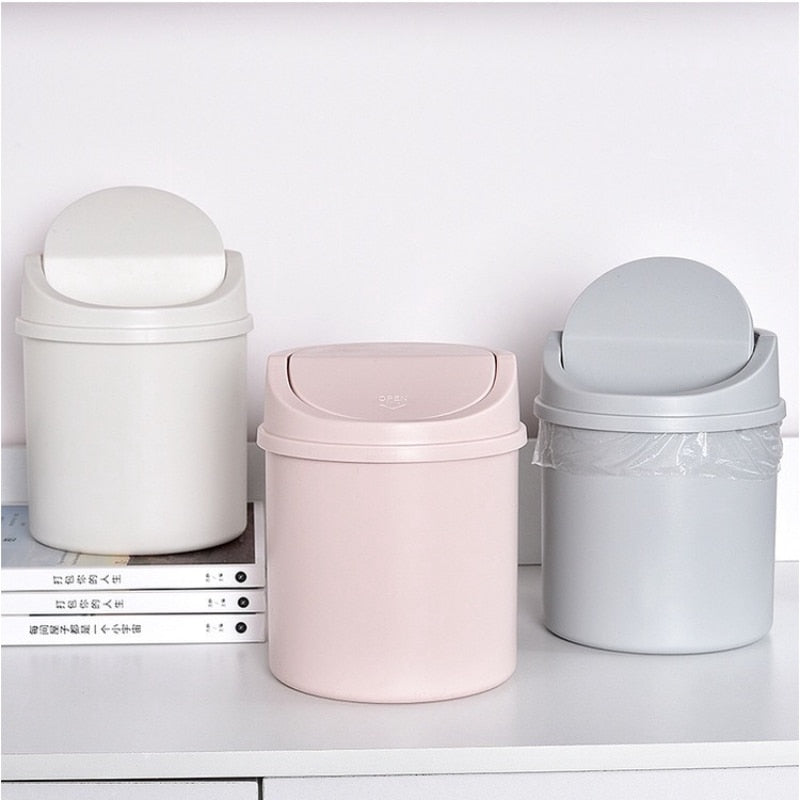 Mini Desktop Bin Small Trash Can Tube with Cover Bedroom Trash Can Garbage Can