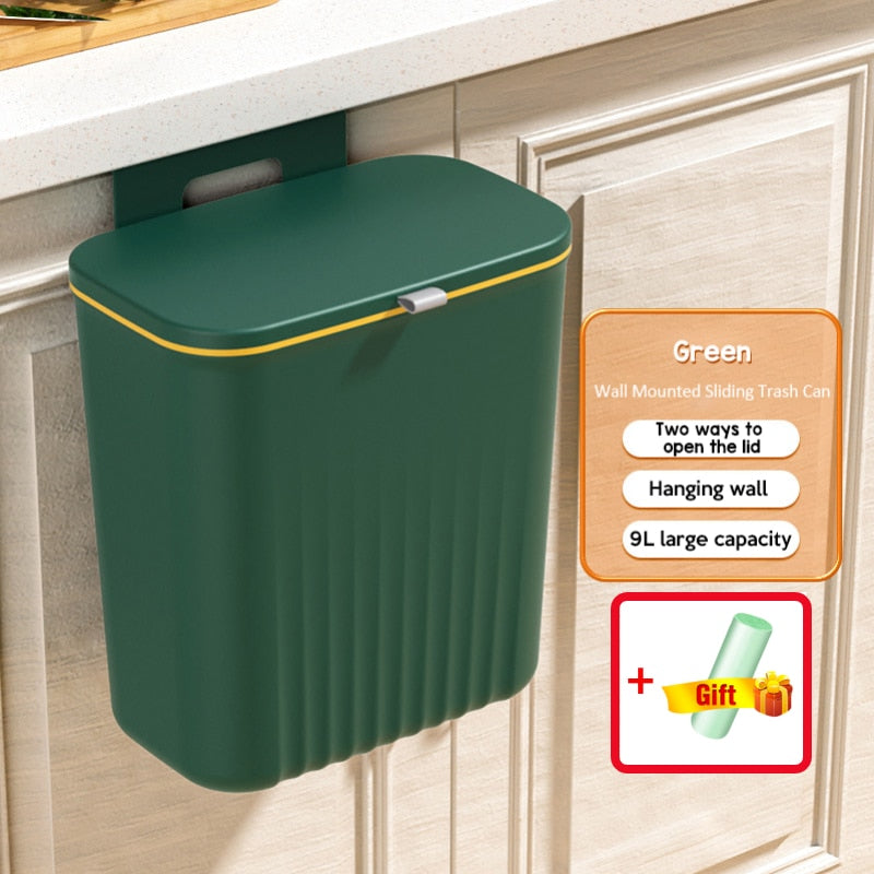 9L Wall Mounted Trash Can Kitchen Cabinet Storage Smart Bucket For Bathroom Recycling