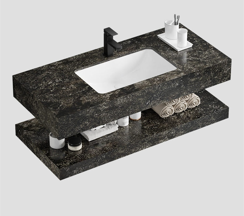 Modern New Sintered Stone Wall Mounted Light Mirrored Cabinets Bathroom Vanity Wash basin Sink Set