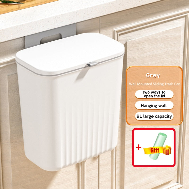 9L Wall Mounted Trash Can Kitchen Cabinet Storage Smart Bucket For Bathroom Recycling