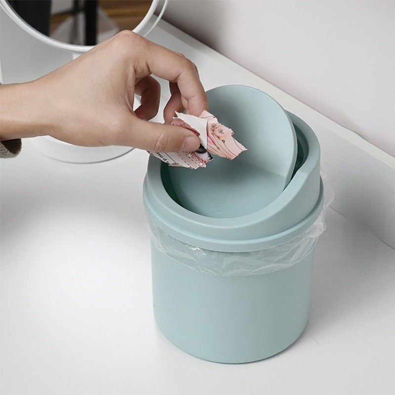 Mini Desktop Bin Small Trash Can Tube with Cover Bedroom Trash Can Garbage Can