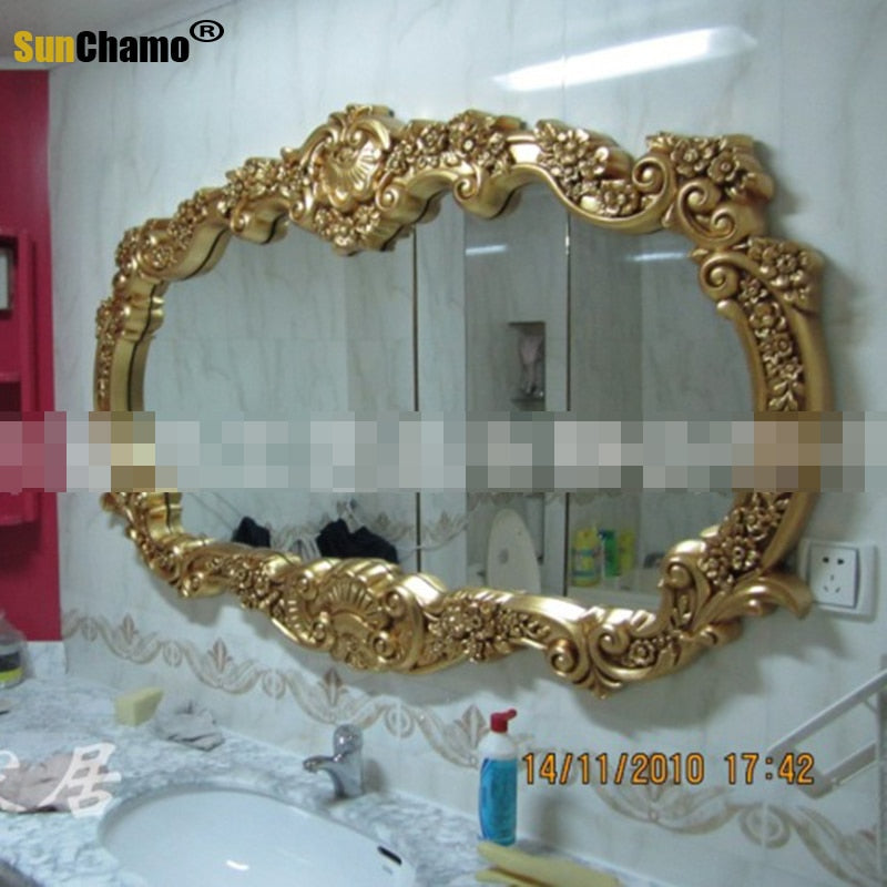 Sunchamo Carved Double Basin European-style Bathroom Mirror Horizontal Living Room