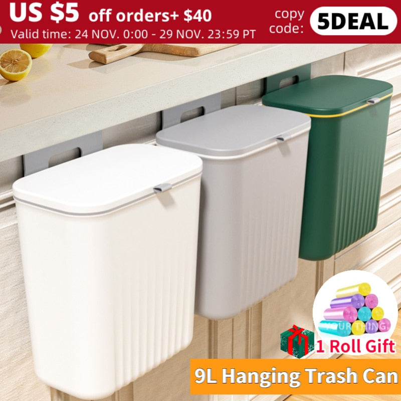 9L Wall Mounted Trash Can Kitchen Cabinet Storage Smart Bucket For Bathroom Recycling