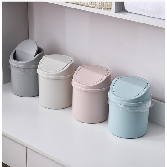 Mini Desktop Bin Small Trash Can Tube with Cover Bedroom Trash Can Garbage Can