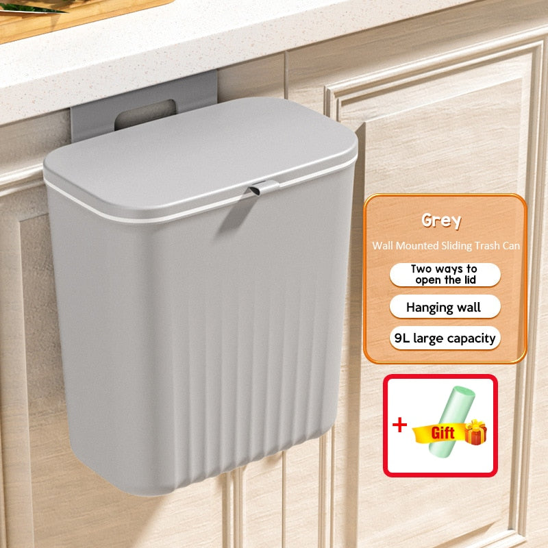 9L Wall Mounted Trash Can Kitchen Cabinet Storage Smart Bucket For Bathroom Recycling