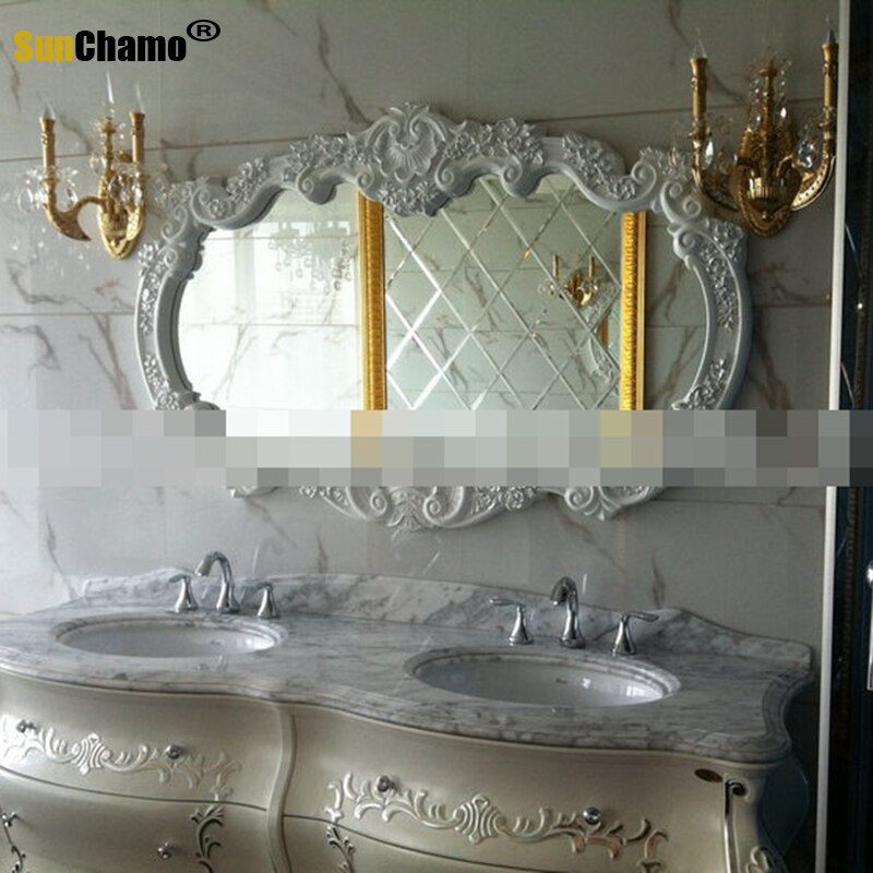 Sunchamo Carved Double Basin European-style Bathroom Mirror Horizontal Living Room