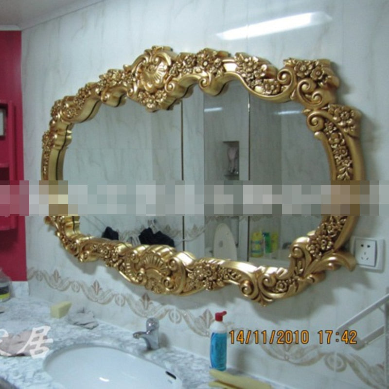 Sunchamo Carved Double Basin European-style Bathroom Mirror Horizontal Living Room